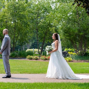 Bride and groom ready for first look