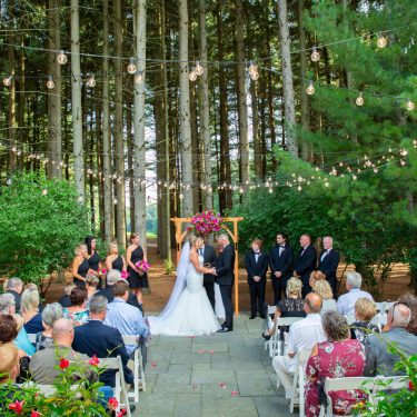 Outdoor wedding with string lights in MI