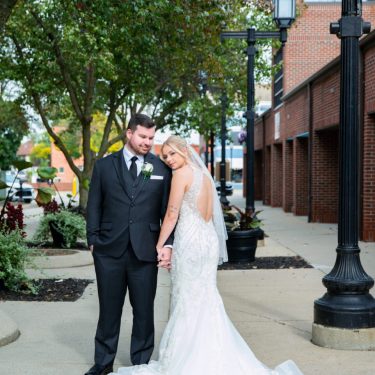 Bride and groom in streets of MI