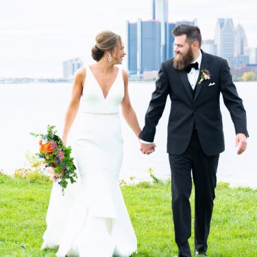 Bride and groom in downtown MI