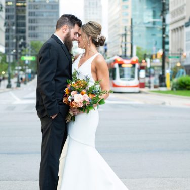 Bride and groom in downtown MI